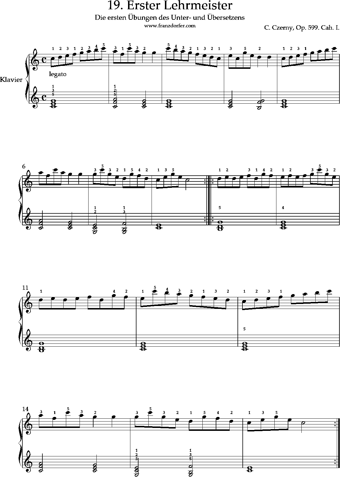 Klavier lernen, Czerny, Erster Lehrmeister, Op. 599, No-19